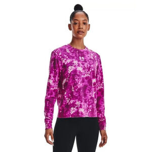 UNDER ARMOUR RIVAL TERRY PRINT CREWNECK LONG SLEEVE SHIRT Women Pink/White Large